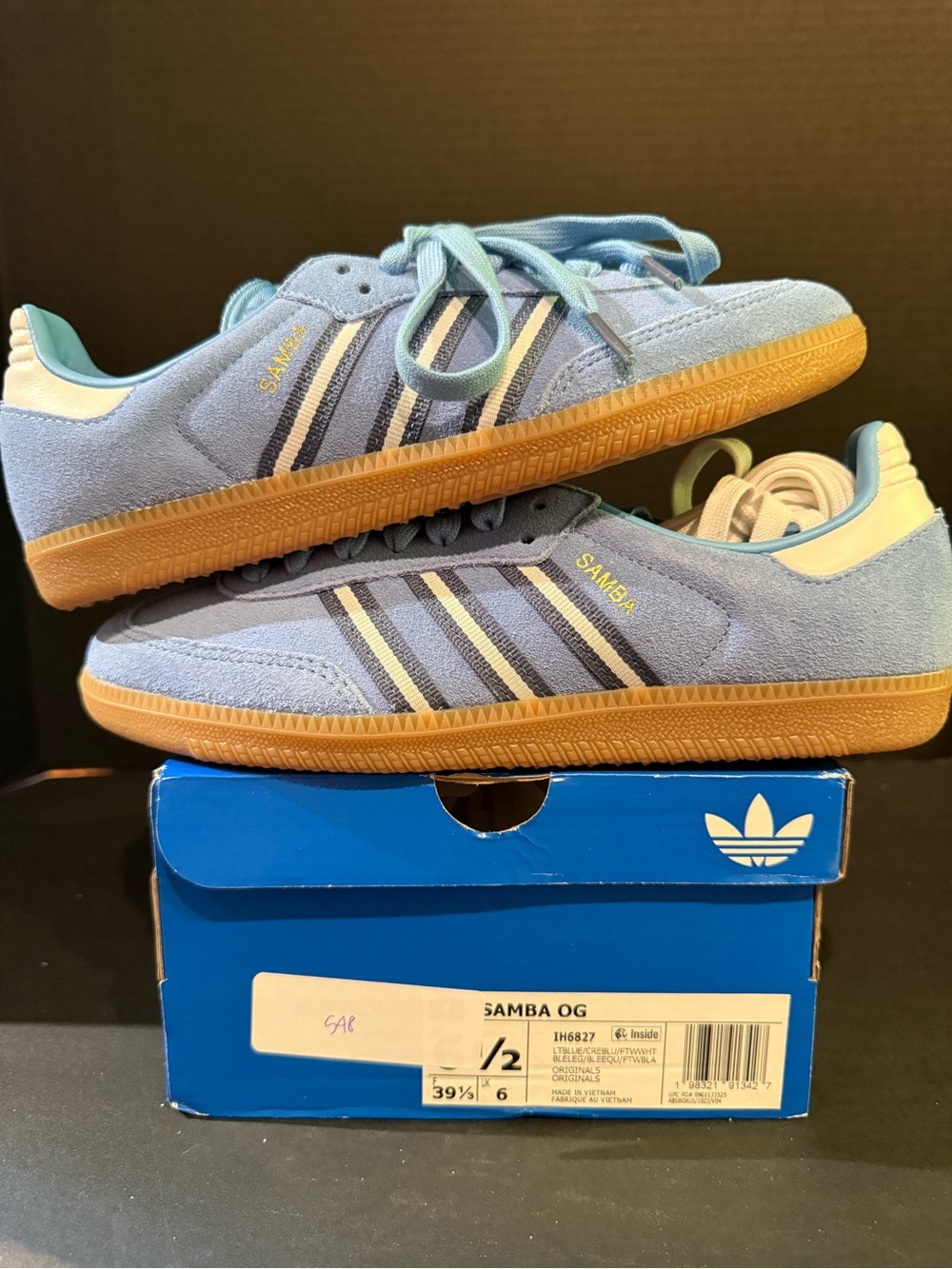 adidas Samba Sneakers in Light Blue and Gum 6.5M/7.5W FIFA edition